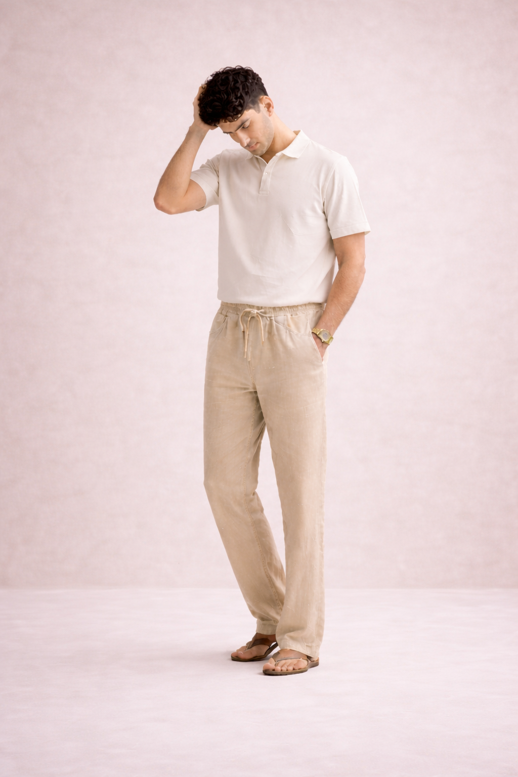 Cream Beige Linen Pants