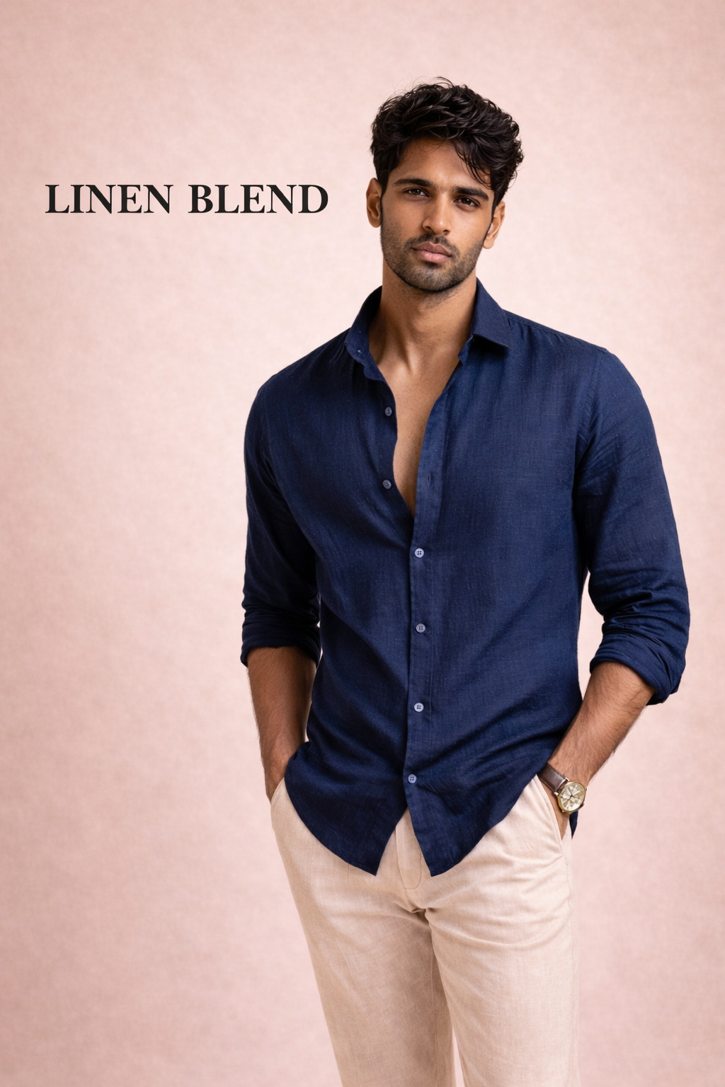 Linen Old-Money Navy Blue Shirt