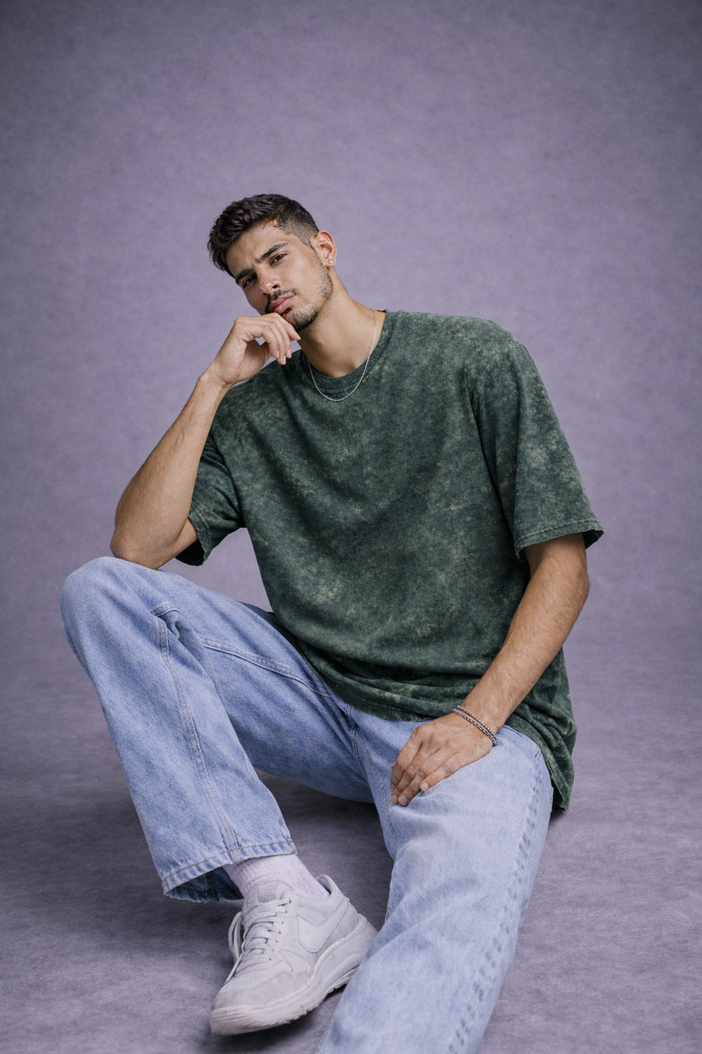 Vintage Bottle-Green Acid Wash Oversized T-shirt