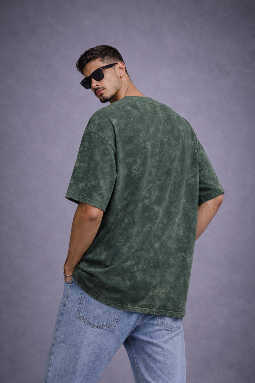 Vintage Bottle-Green Acid Wash Oversized T-shirt