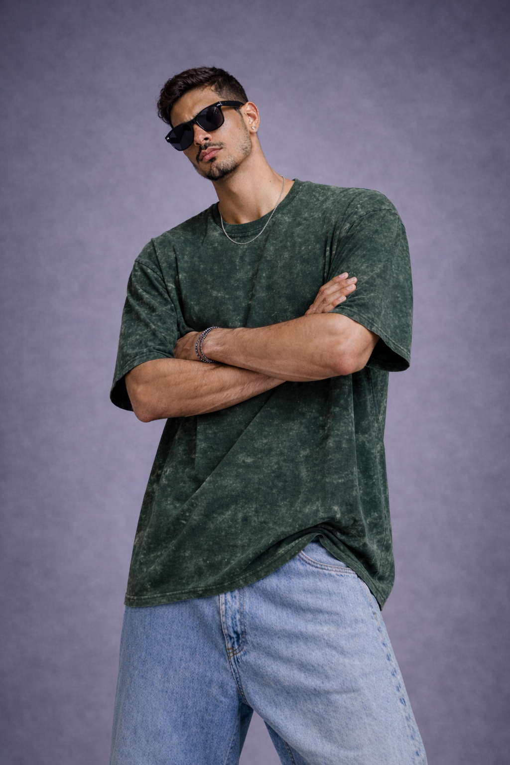 Vintage Bottle-Green Acid Wash Oversized T-shirt