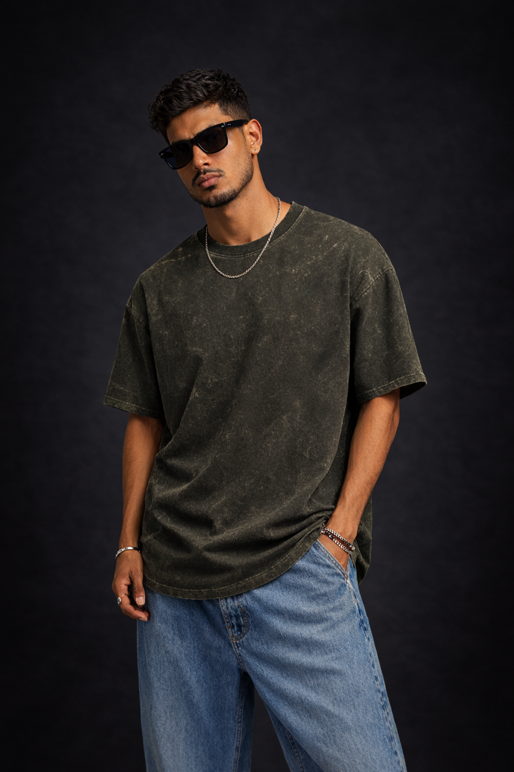 Vintage Bottle-Green Acid Wash Oversized T-shirt