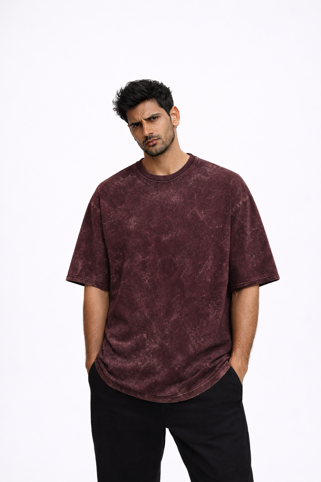 Vintage Maroon Acid Wash Oversized T-shirt