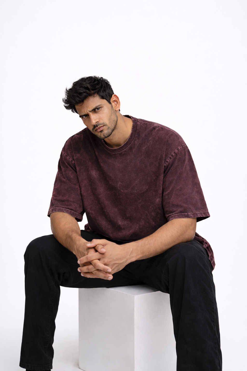 Vintage Maroon Acid Wash Oversized T-shirt