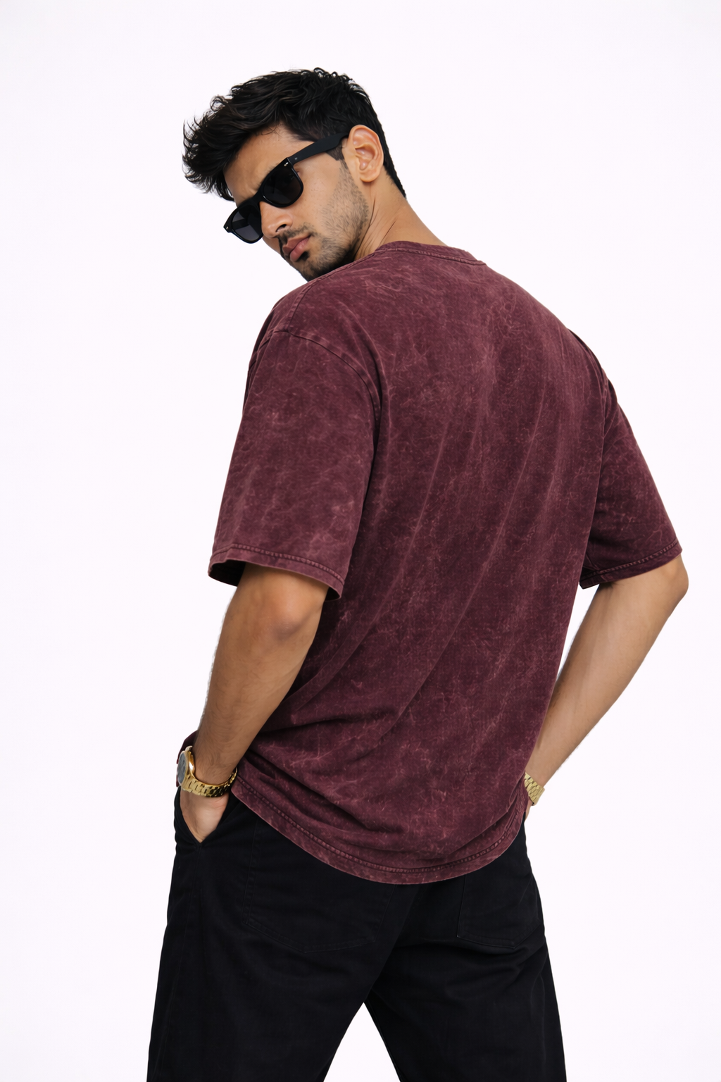Vintage Maroon Acid Wash Oversized T-shirt