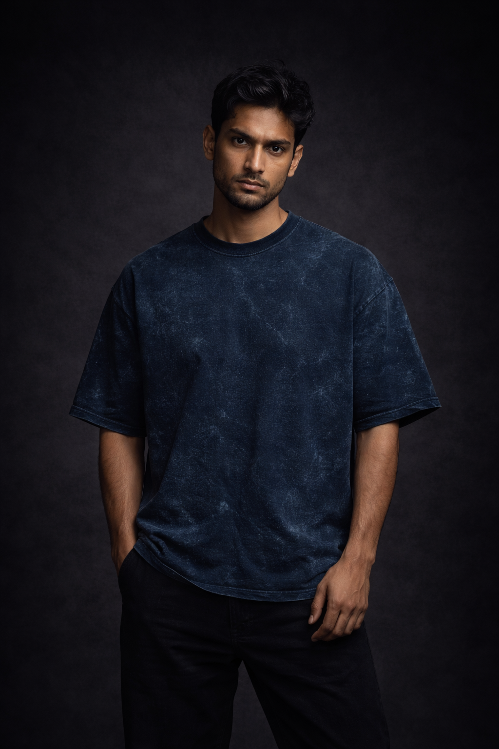 Vintage Navy-Blue Acid Wash Oversized T-shirt