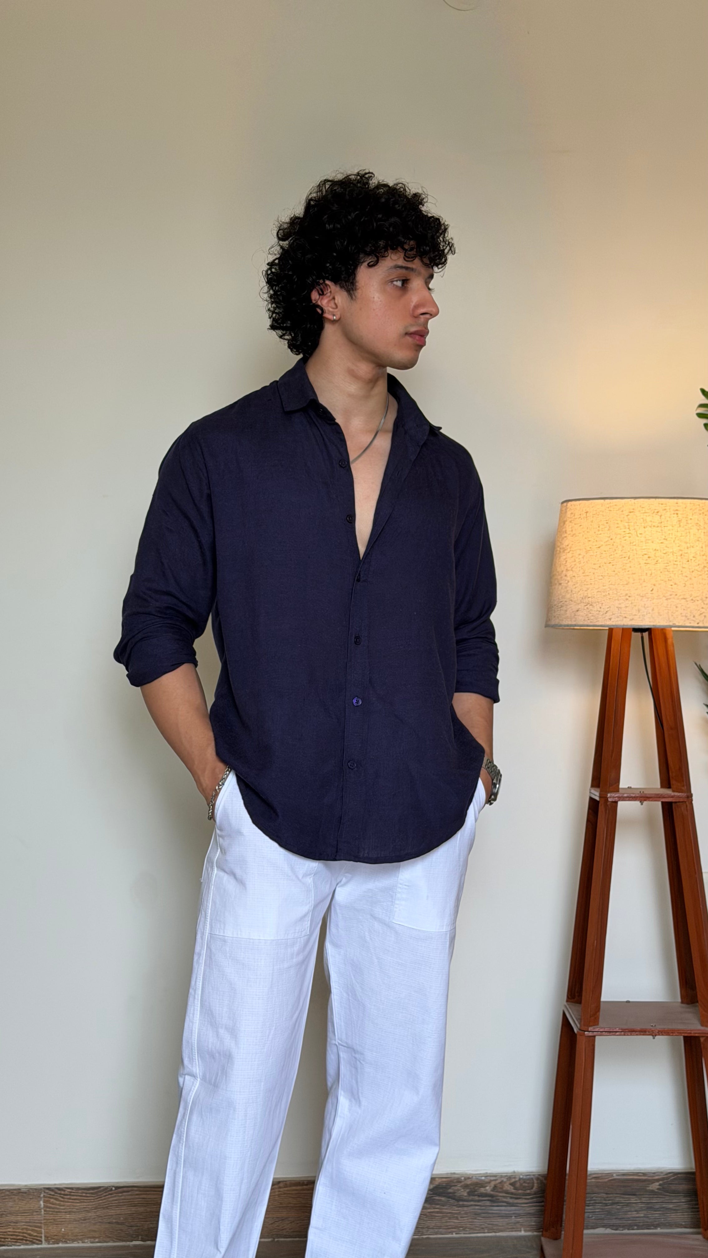 Linen Old-Money Navy Blue Shirt