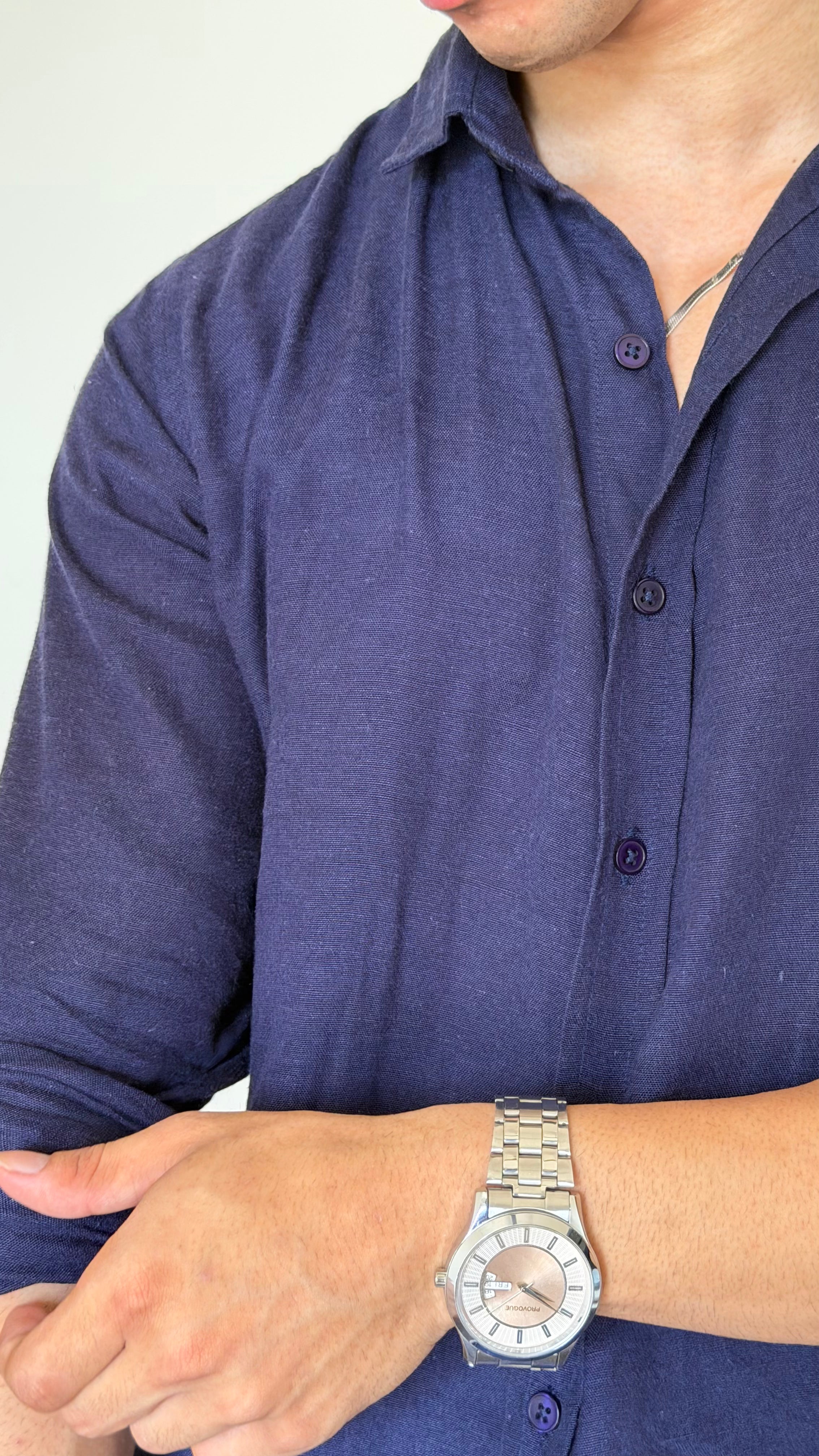 Linen Old-Money Navy Blue Shirt