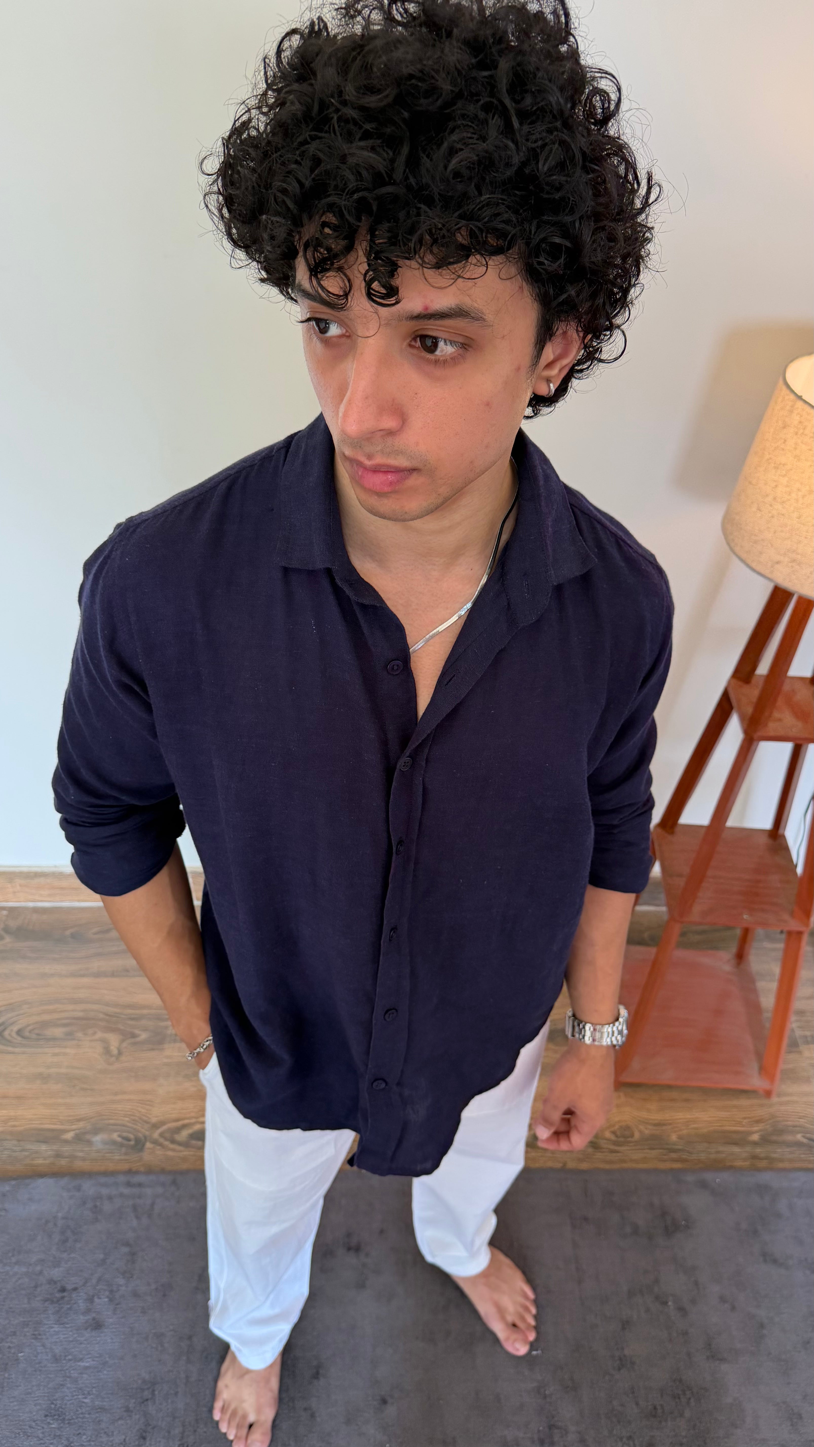 Linen Old-Money Navy Blue Shirt