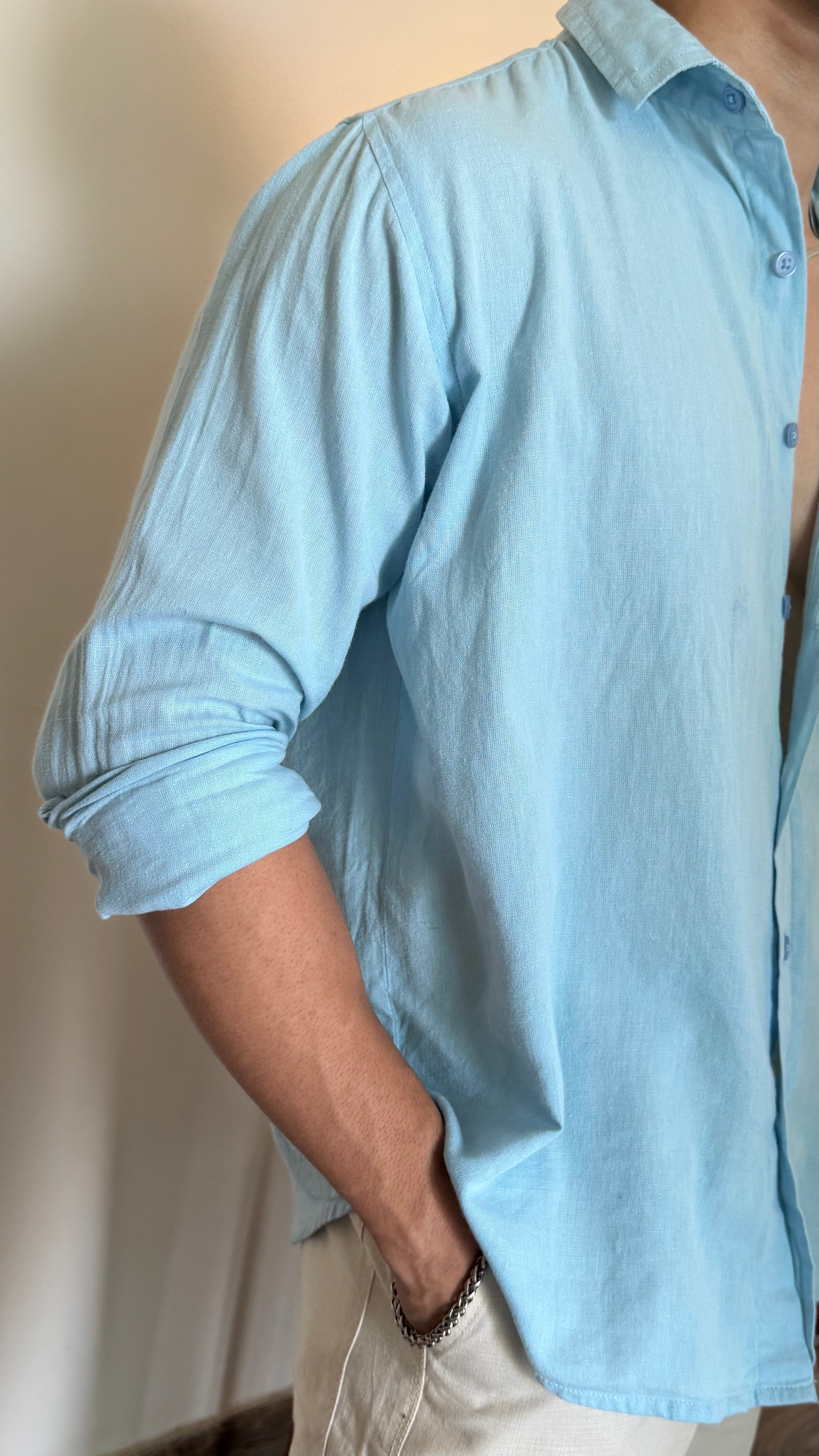 Linen Old-Money Sky Blue Shirt