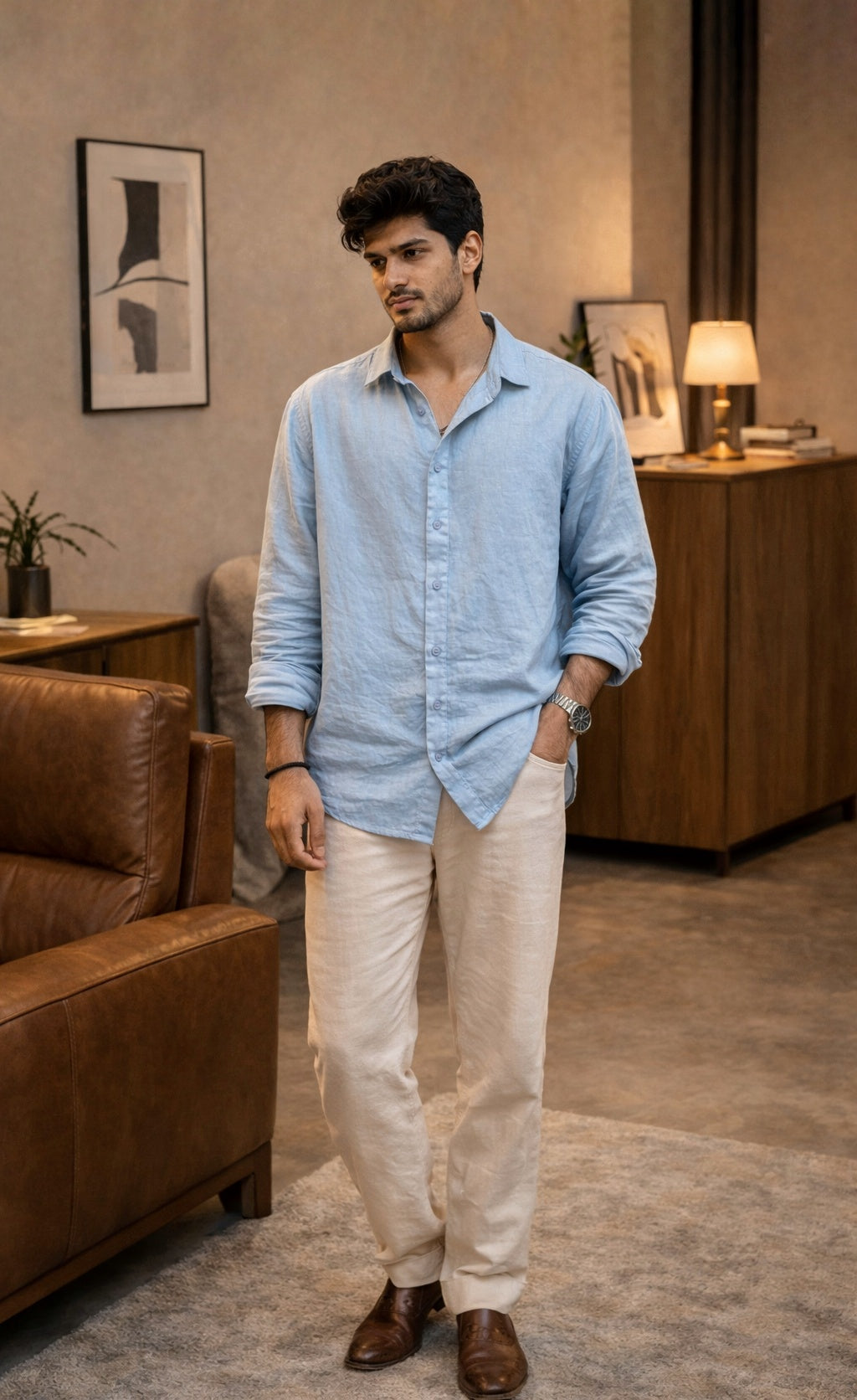 Linen Old-Money Sky Blue Shirt