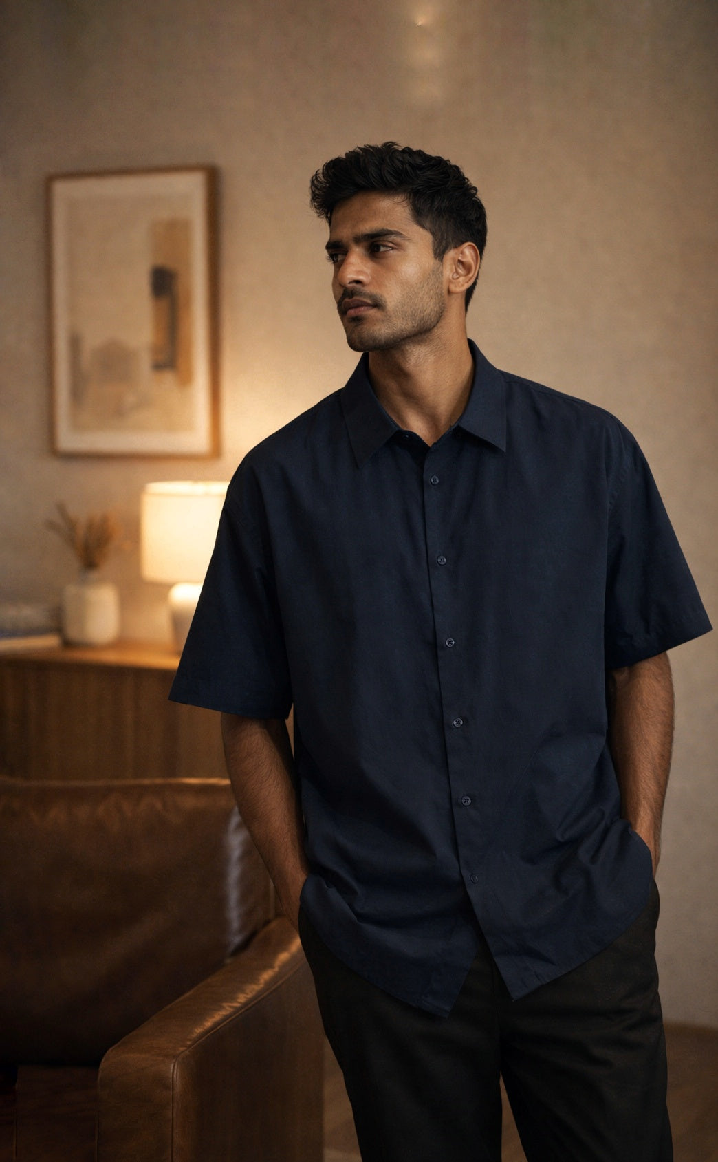 Ultra-Soft Navy Blue Relaxed-fit Shirt