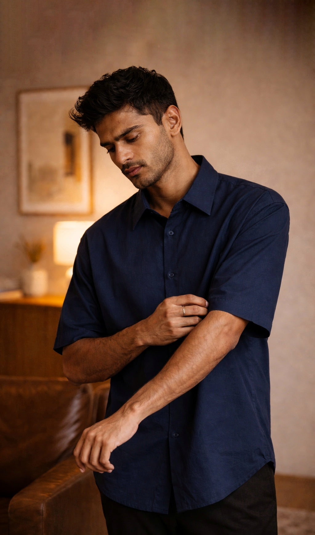 Ultra-Soft Navy Blue Relaxed-fit Shirt